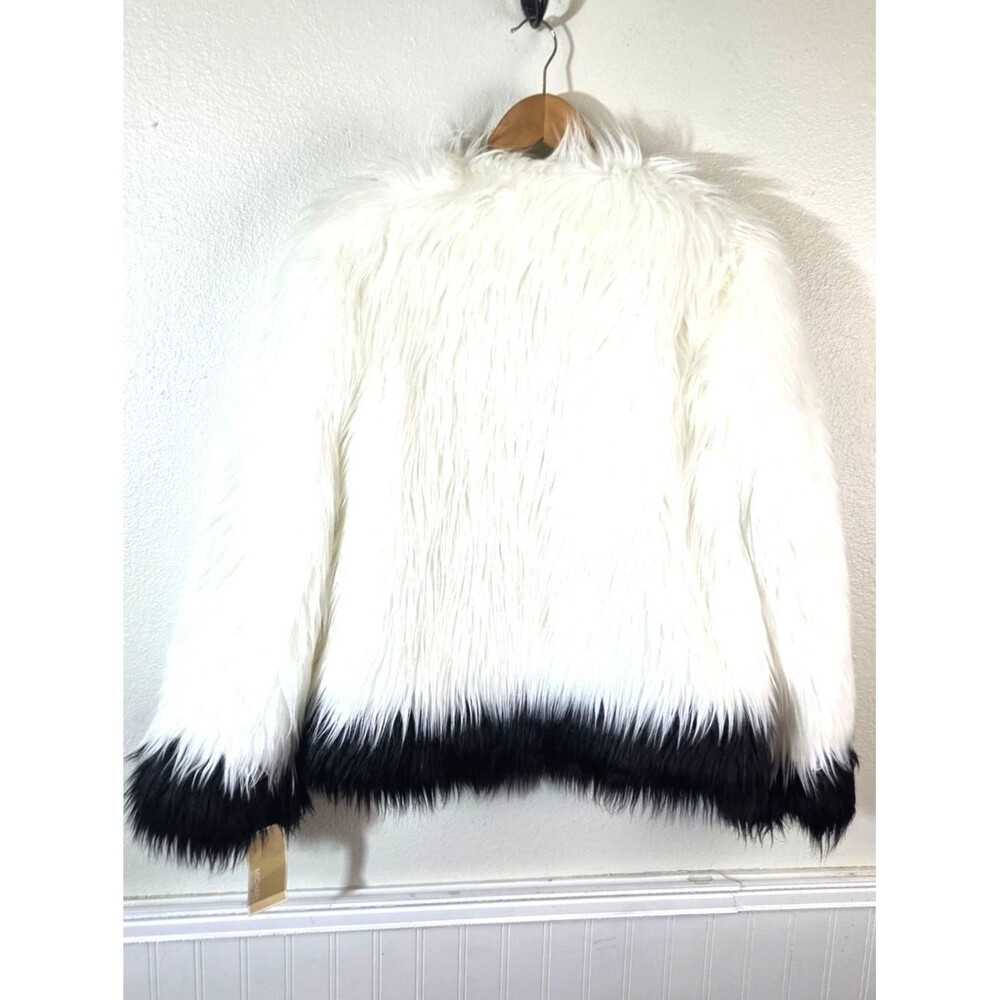 NWT Michael Michael Kors Faux Fur Jacket Womens Small White Black Colorblock - Picture 4 of 11